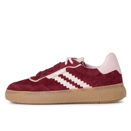 Tamaris Dames Merlot Burgundy Rode Leren Fashion Stripe Veterschoenen - Image 4