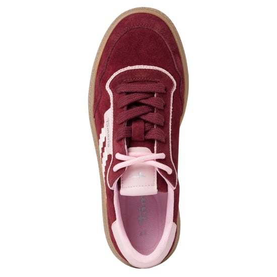 Tamaris Dames Merlot Burgundy Rode Leren Fashion Stripe Veterschoenen - Image 5
