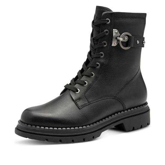 Tamaris Dames Fashion Zwarte Leren Veterschoenen met Rits Combat Enkellaarsjes - Image 3