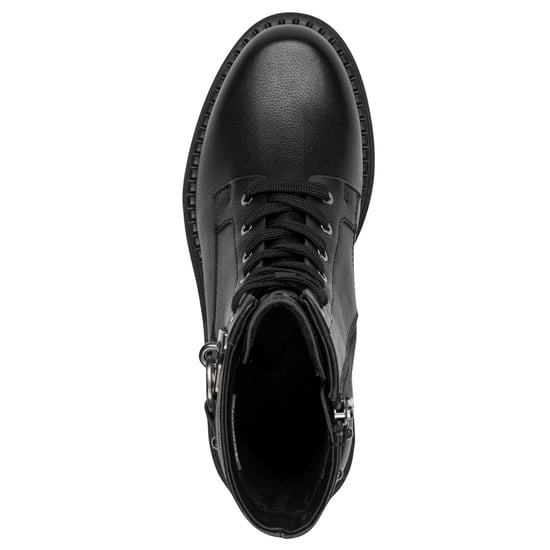 Tamaris Dames Fashion Zwarte Leren Veterschoenen met Rits Combat Enkellaarsjes - Image 5