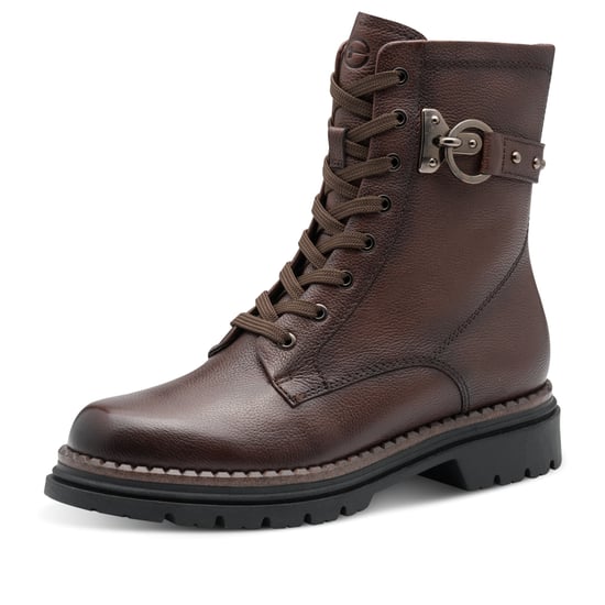 Tamaris Dames Fashion Bruine Leren Veterschoenen met Rits Combat Enkellaarsjes - Image 3
