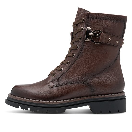 Tamaris Dames Fashion Bruine Leren Veterschoenen met Rits Combat Enkellaarsjes - Image 4