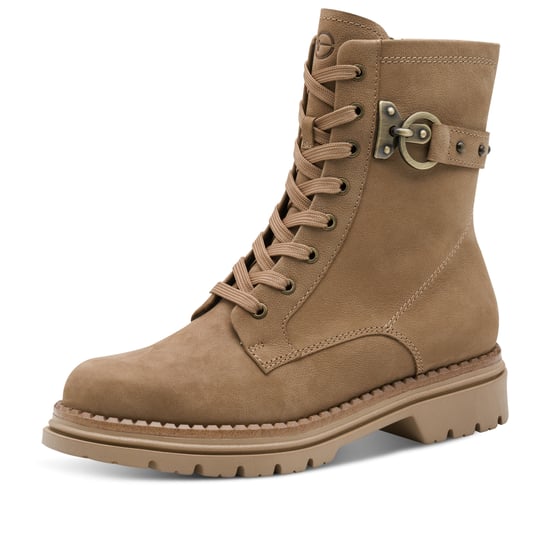 Tamaris Dames Fashion Camel Beige Leren Veterschoenen met Rits Combat Enkellaarsjes - Image 3