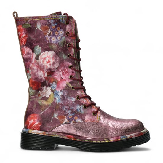 Laura Vita Incaso-18 Burgundy Floral Dames Gothic Victoriaanse Leren Hoge Laarzen - Image 1