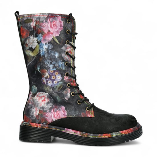 Laura Vita Incaso-18 Zwarte Bloemen Dames Gothic Victoriaanse Leren Hoge Laarzen - Image 1