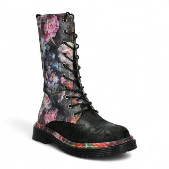 Laura Vita Incaso-18 Zwarte Bloemen Dames Gothic Victoriaanse Leren Hoge Laarzen - Image 3
