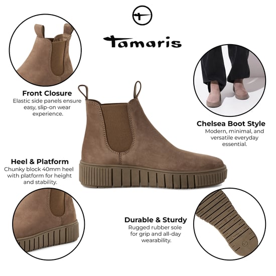 Tamaris Womens Taupe Brown Leather Chelsea Ankle Boots - Image 2