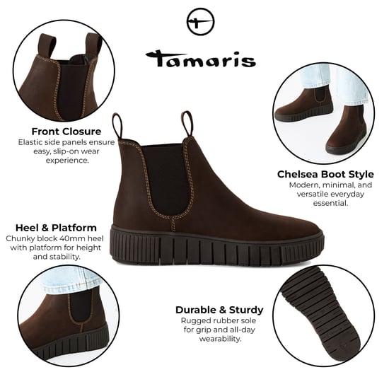 Tamaris Womens Brown Leather Chelsea Ankle Boots - Image 2
