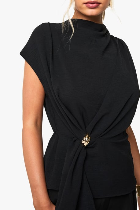 Hammered Gold Trim Cowl Neck Blouse - Image 4