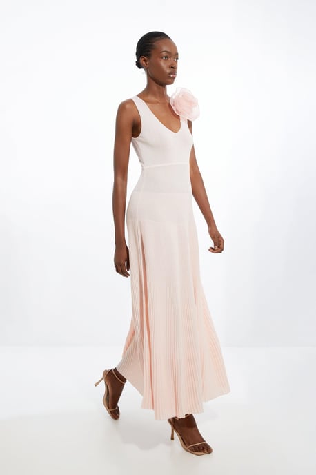 Viscose Blend Knit Corsage Detail Maxi Dress - Image 3