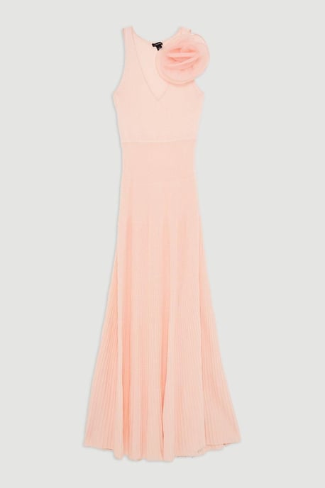 Viscose Blend Knit Corsage Detail Maxi Dress - Image 4