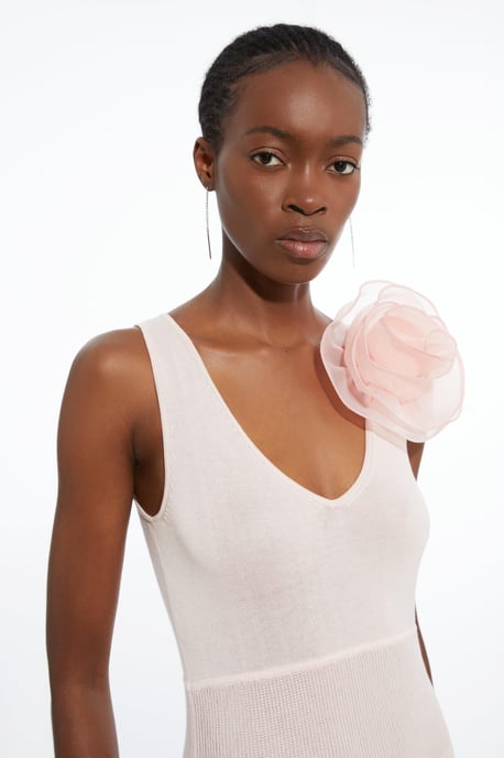 Viscose Blend Knit Corsage Detail Maxi Dress - Image 5