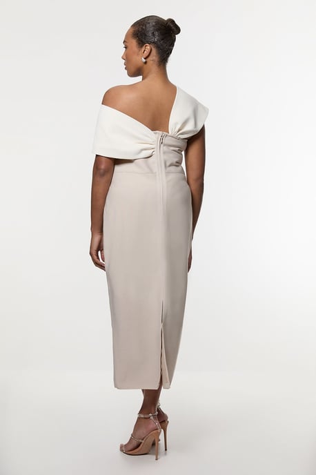 Plus Size Figure Form Bandage Knit Asymmetric Strap Midi Dress - Image 3