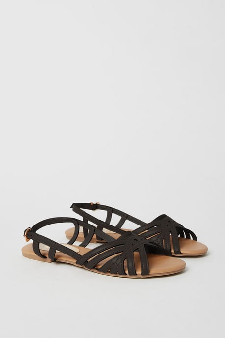 Fiona Faux Leather Lattice Peep Toe Slingback Flat Sandals - Image 3