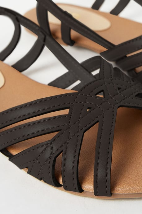 Fiona Faux Leather Lattice Peep Toe Slingback Flat Sandals - Image 4