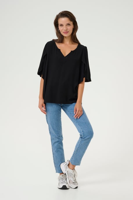 Blouse with short sleeve Loose fit Black Deep - Image 1