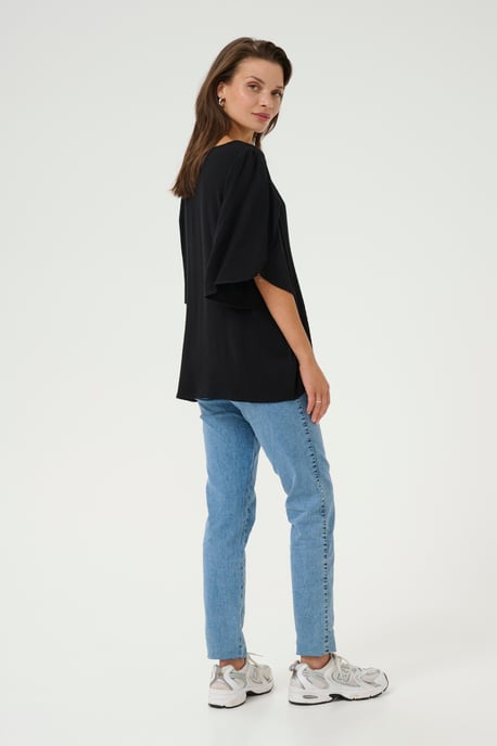 Blouse with short sleeve Loose fit Black Deep - Image 2
