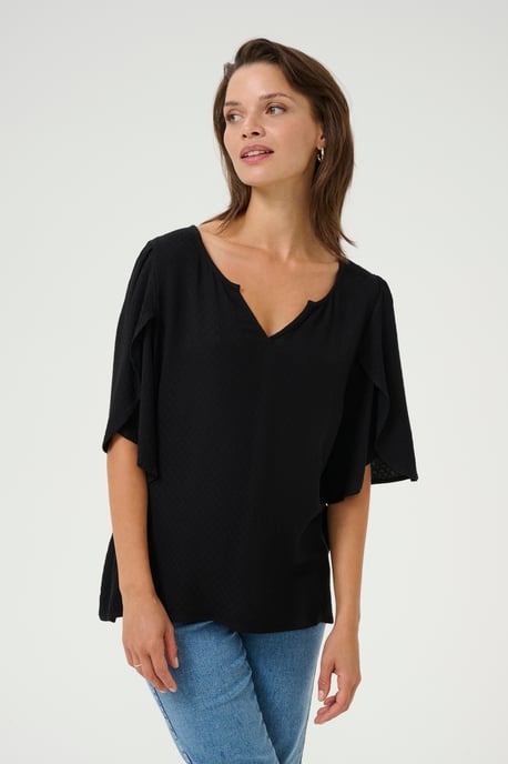 Blouse with short sleeve Loose fit Black Deep - Image 3