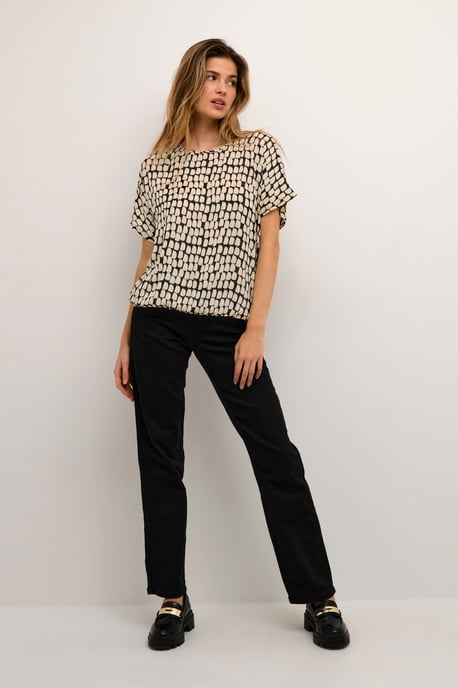 Blouse with short sleeve Relaxed fit Black_Sand Graphic Dot - Image 1
