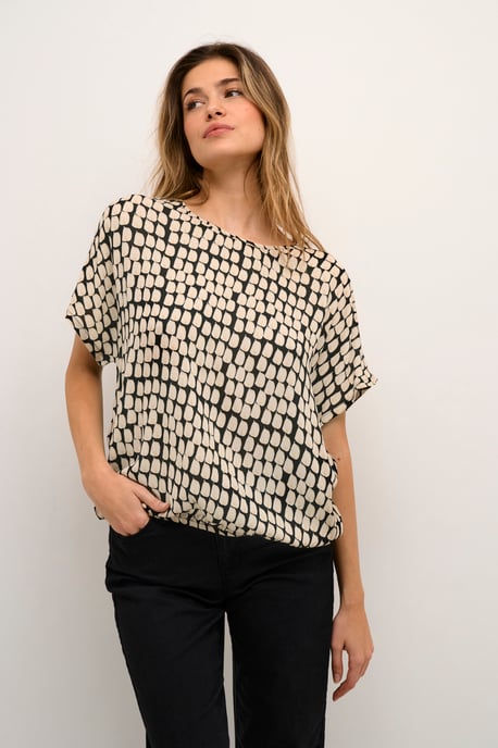 Blouse with short sleeve Relaxed fit Black_Sand Graphic Dot - Image 2