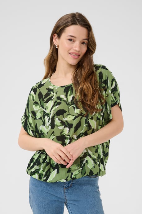 Blouse met korte mouwen Relaxed fit Green Blurry Leafs green - Image 3