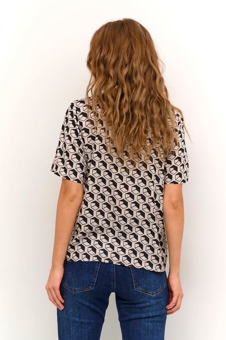 Blouse met korte mouwen Regular fit Feather/Black Geometric Print white black - Image 3