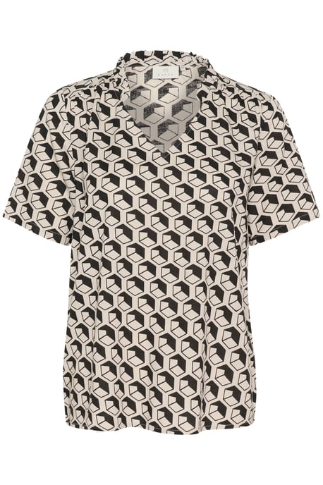 Blouse met korte mouwen Regular fit Feather/Black Geometric Print white black - Image 4