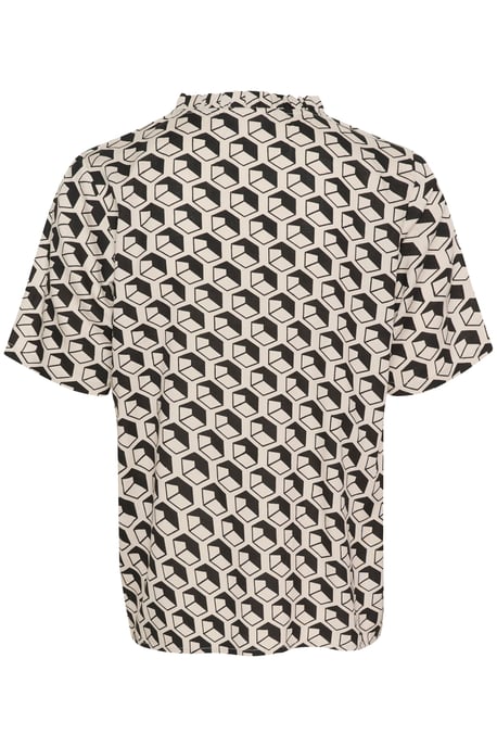Blouse met korte mouwen Regular fit Feather/Black Geometric Print white black - Image 5