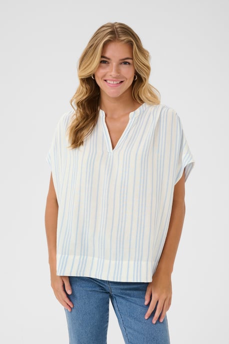 Blouse with short sleeve Loose fit Chalk/Soft Chambray Stripe - Image 5