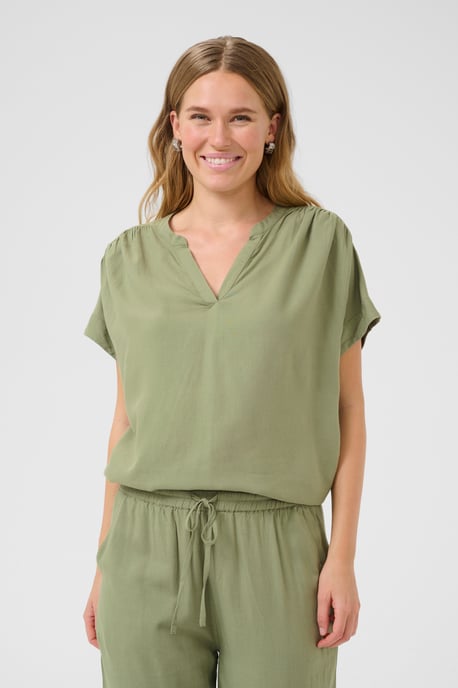 Blouse with short sleeve Loose fit Oil Green - Image 3