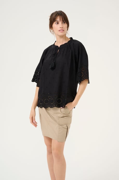 Blouse with short sleeve Relaxed fit Black - Image 3