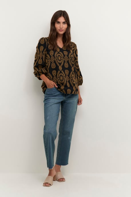 Blouse met korte mouwen Casual fit Blac - Image 3