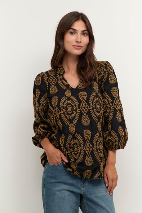 Blouse met korte mouwen Casual fit Blac - Image 5