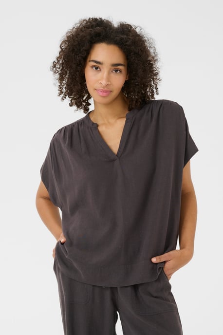 Blouse with short sleeve Loose fit Black Oyster - Image 5