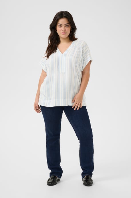 Blouse with short sleeve Loose fit Chalk/Soft Chambray Stripe - Image 1