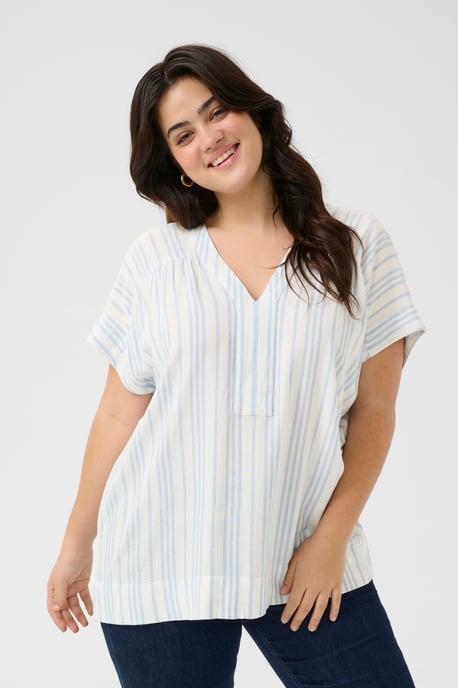 Blouse with short sleeve Loose fit Chalk/Soft Chambray Stripe - Image 3