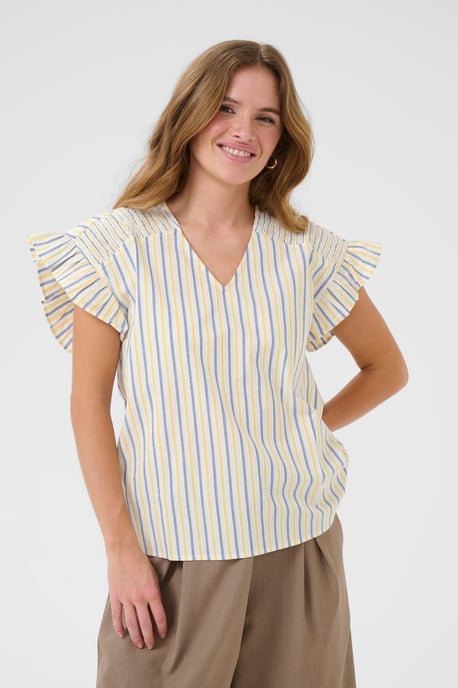 Blouse met korte mouwen Relaxed fit White/Blue/Yellow Stripe white multi - Image 3