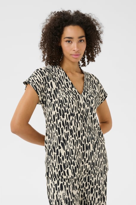 Sleeveless blouse Casual fit Turtledove/Black Paint Print - Image 3