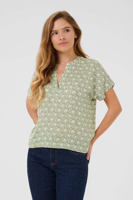 Blouse with short sleeve Regular fit Oli Green / Chalk Print - Image 3