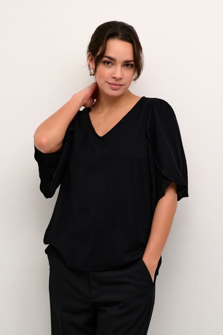 Blouse with short sleeve Loose fit Black Deep - Image 2