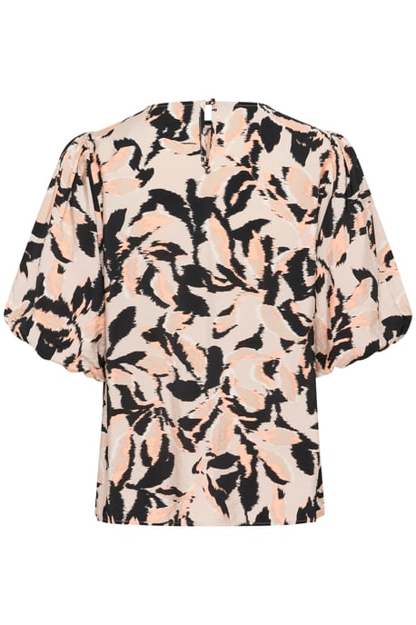 Blouse with short sleeve A-shape Beige/Black/Peach Blurry Leaf - Image 5