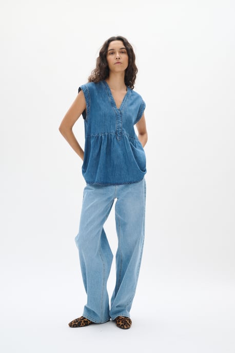 Blouse with short sleeve Regular fit Washed Denim - Image 3