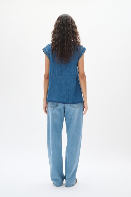 Blouse with short sleeve Regular fit Washed Denim - Image 4