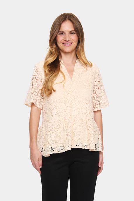 Blouse with short sleeve Regular fit Creme - Image 2