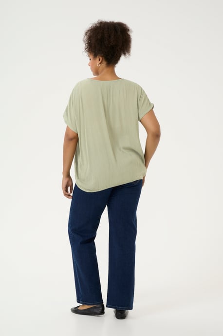 Blouse with short sleeve Loose fit Oil Green - Image 2