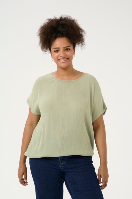 Blouse with short sleeve Loose fit Oil Green - Image 3