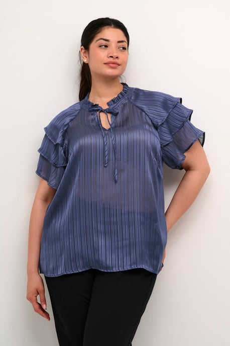 Blouse with short sleeve Regular fit Blue Indigo - Image 3