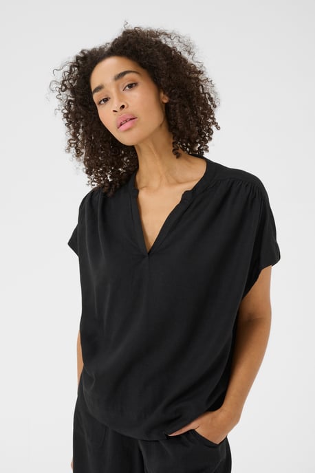 Blouse with short sleeve Loose fit Black Deep - Image 5