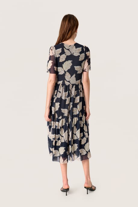 Jersey dress Feminine Silhouette Navy Leaf Print - Image 2