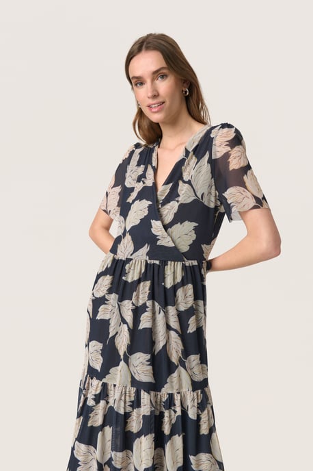 Jersey dress Feminine Silhouette Navy Leaf Print - Image 3